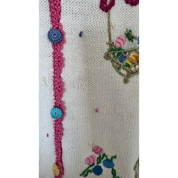 Vintage ALL POINTS Reference Point Easter Spring Embroidered Cardigan Sweater L - Picture 6 of 14